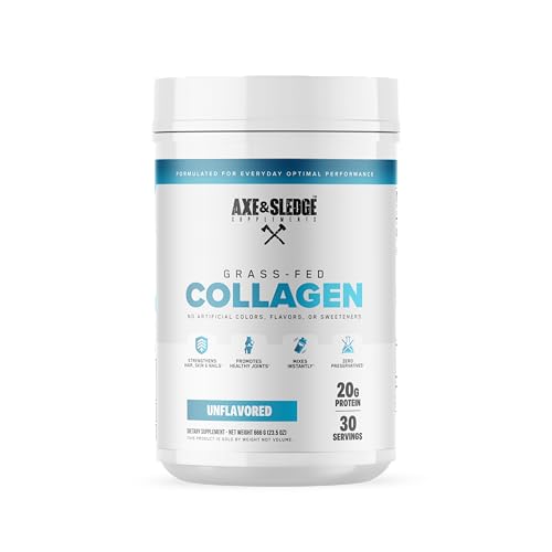 Axe & Sledge Pure Hydrolyzed Collagen Powder, Gluten Free, Keto and Paleo Friendly, Grass Fed, Unflavored, Non GMO, 1.46 Lbs