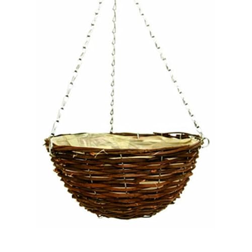shopior Wicker Basket Planters – Natural Rattan Willow Hanging Flower Pots with Polythene Liner & Metal Chain – Large Decorative Hanging Planters for Indoor & Outdoor Garden, Balcony, 40cm 16Inch (1)