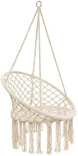RAXTER Beige Hammock Chair Macrame Swing,Hanging Cotton Rope Swing Chair, Comfortable Sturdy Hanging Chairs for Indoor, Outdoor, Home, Patio, Yard, Garden,Max Weight: 120KG
