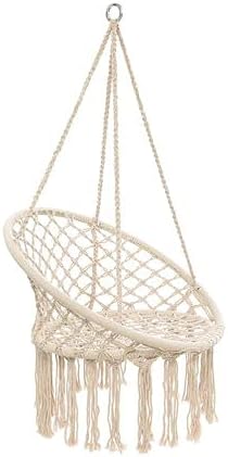 RAXTER Beige Hammock Chair Macrame Swing,Hanging Cotton Rope Swing Chair, Comfortable Sturdy Hanging Chairs for Indoor, Outdoor, Home, Patio, Yard, Garden,Max Weight: 120KG