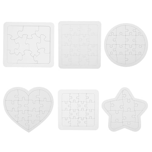 6er Blanko Puzzle Set – Verschiedene Formen: Rechteck, Stern, Herz, Kreis & Quadrat – Puzzle zum Selbst Gestalten, Kreatives Geschenk für Kinder & Geburtstage