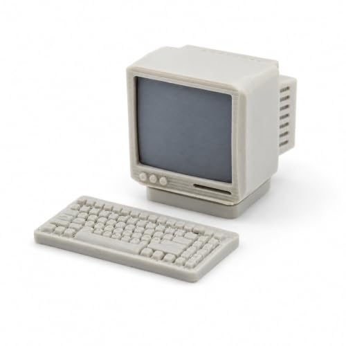 LOGOFUN Miniature Vintage Desktop Computer Keyboard Model 1:12 Scale Dollhouse Display Figure for Micro Scene Room Office Decoration