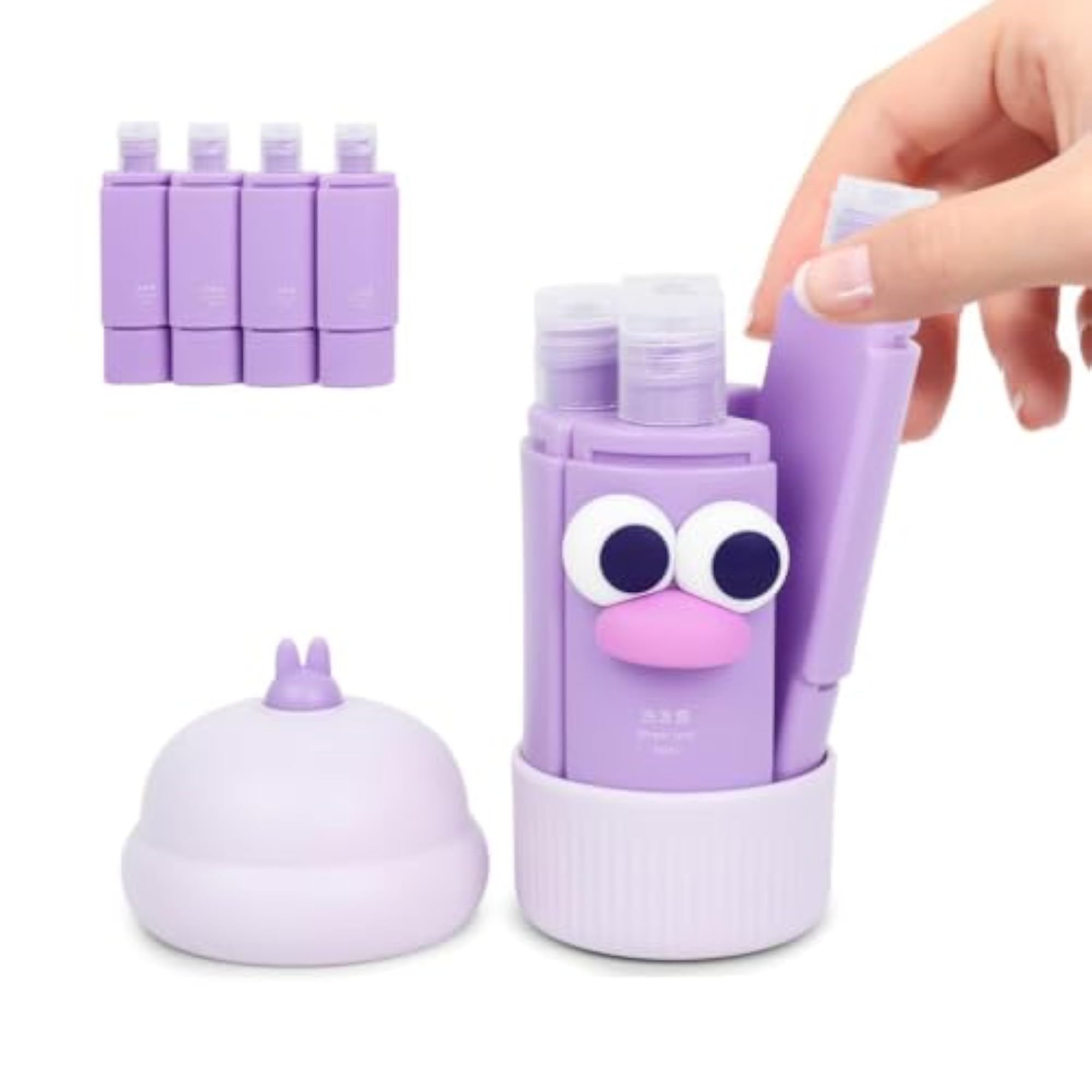 Cute 4-in-1 Travel Toiletry Bottle Set, Purple