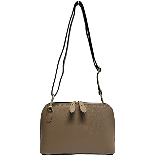 Sac à bandoulière pour femme en cuir véritable taupe zippé de petit format