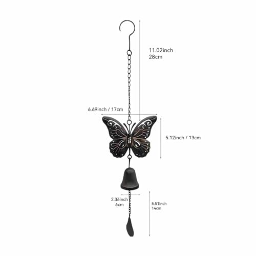 Hanging Wall-Mounted Outdoor Dinner Bell for Door Vintage Cast Iron Bell for Kitchen Home Patio Garden & Entryway (biack&Rust-Butterfly)