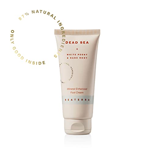 Seaterra - Mineral Enhanced Foot Cream, Dead Sea Plus – White Peony And Red Sage Root. 97% Natural Ingredients, Vegan, 100 Ml / 3.4 Fl.oz #TOP3