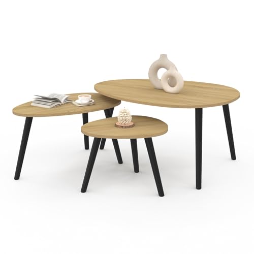 IDMarket - Lot de 3 Tables Basses gigognes Gaia Bois et Pieds Noirs scandinave