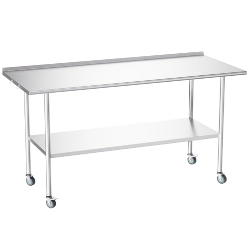 Image of Atelicf NSF Stainless Steel Prep Table 30X72 inch, Backsplash & Casters | Mobile commercial-grade table for restaurants, kitchens, food trucks, breweries, bars, garages, and BBQ