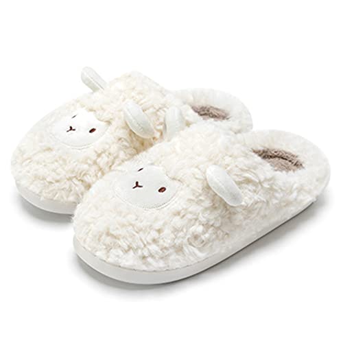 Unisex- Herren und Damen Cartoon niedlich und gemütlich weich Flauschigen Plüsch Cosy Schaf Hausschuhe Indoor/Outdoor rutschfeste Pantoffeln