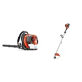 Husqvarna 360BT 65.6cc 2-Cycle Gas 890 CFM 232 MPH Backpack Leaf Blower & 128LD 17'' Cutting Path...