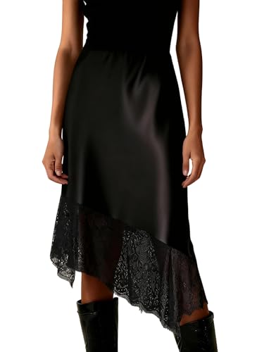 Acrawnni Damen-Maxiröcke aus Seidensatin, halber Slip, Y2K, Spitze,...