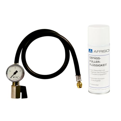Afriso Set Adapter für Ausdehnungsgefäße mit 4 bar Manometer inkl. Gefäßfüller 400 ml (unbrennbar) Prüf- und Nachfüllgarnitur PNG 1