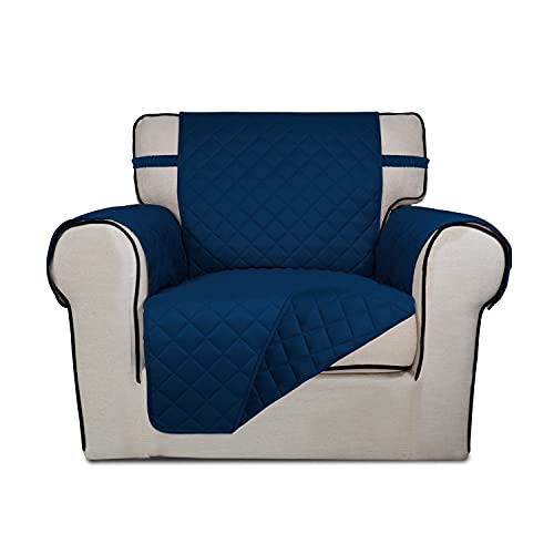 Image of PureFit Reversible Quilted Sofa Cover, Water Resistant Slipcover Furniture Protector, Washable Couch Cover with Non Slip and Elastic Straps for Kids, Pets (Chair, Navy /Navy)