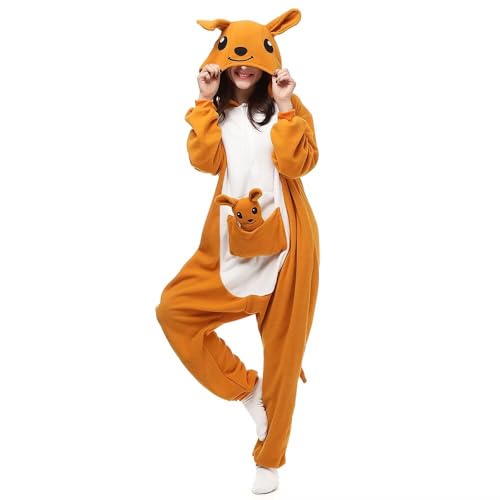 Silver_river Combinaison Unisexe Adulte Pyjama Animal Cosplay Deguisement Kigurumi, M, Kangourou Marron