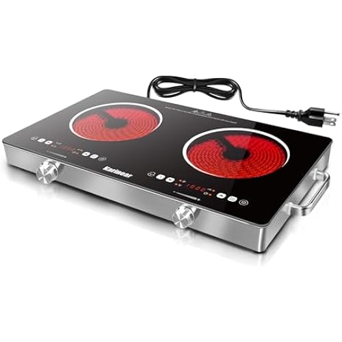 Karinear 2 Burner Electric Cooktop 110V,Portable Electric Stove with Handle