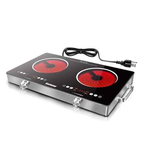 Karinear 2 Burner Electric Cooktop 110V,Portable Electric Stove with Handle