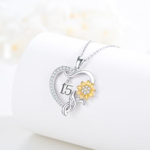 JUSTKIDSTOY 18 Year Old Girl Birthday Gifts/Sweet 15th/16th/21st/60th/80th Birthday Gifts for Daughter 925 Sterling Silver Sunflower Heart Pendant Necklace for Women Girlfriend Sister Christmas Anniversary Jewelry2