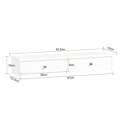 Miniatura 3 de Sobuy Estante Flotante Con 2 Cajones - Baldas Pared, Estantería Moderna Para Entrada, Sala Y Dormitorio - Blanco 64x15x10cm Frg43-W