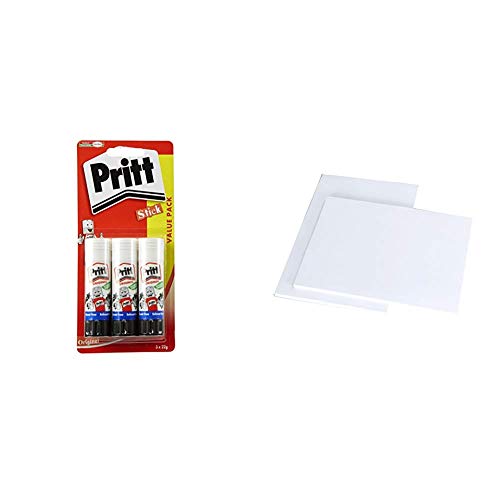 Pritt Stick Original Glue Stick - Multi Pack 3 x 22g - Childproof and washable for paper, cardboard and felt &House of Card & Paper A4 160 gsm Card - White (Pack of 50 Sheets)