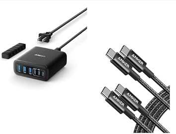 Anker Desktop Charger, Fast Charging, 112W Max 6-Port Charging Station, USB C Cable, Type-C 60W Fast Charging Cable 6FT, 2Pack