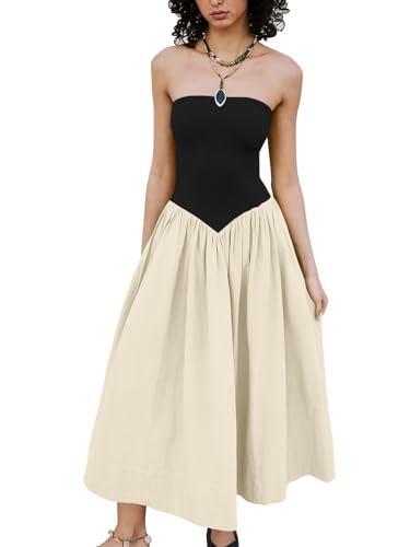 Loafawes Women Strapless Tube Dress Summer Drop Waist Solid Elegant