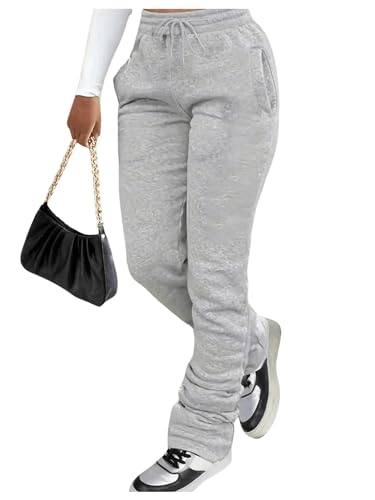 GORGLITTER Women's Stacked Baggy Sweatpants Y2K Drawstring Waist Flared Jogger Pants