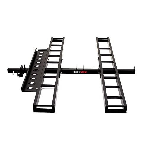 Black Widow Dual Motorcycle Hitch Carrier Lightweight Anodized Rust Resistant Aluminum with Loading Ramp 600 lb. Capacity Anti-Rattle Included Fits 2" Receiver