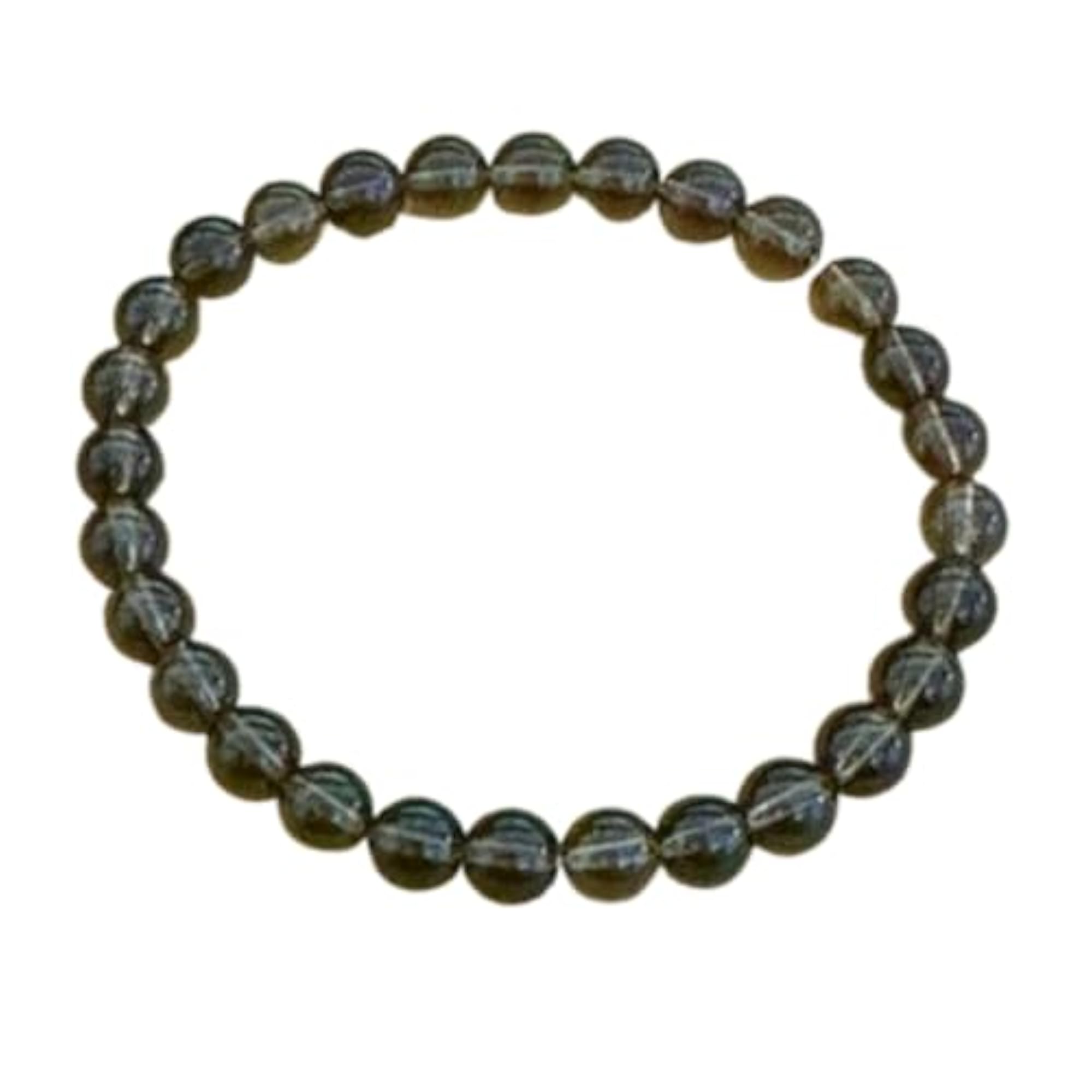 Natural Smoky Quartz 7 Inch Round Bead Stretchable Bracelet, Unisex
