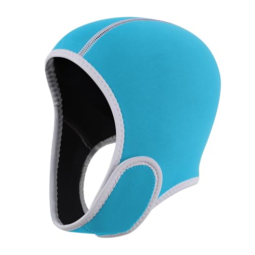 TINAYAUE Neoprene Diving Hood for Men Women, 2MM, UV Protection Swimming Surfing Snorkeling Underwater Warm, Comfortable Scuba Dive Hood Wetsuit Cap with Chin Strap (Light Blue)