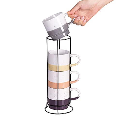Cutiset 13 Ounce Stackable Coffee Mug Set With Metal Rack,Exquisite Assorted Color Mugs For Coffee, Tea, Cocoa, Milk, Set Of 4 #TOP30