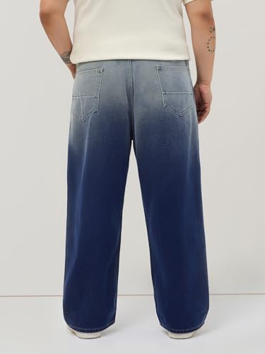 Image of Urbano Plus Men's Loose Baggy Fit Heavy Washed Faded Denim Jeans Non-Stretchable