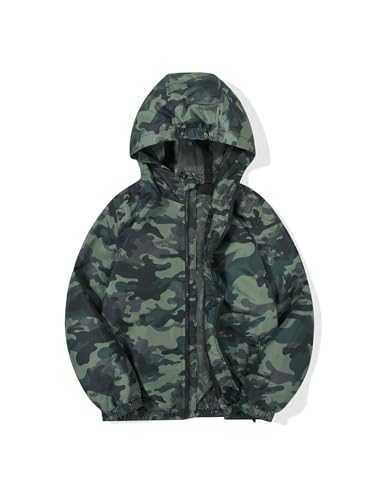 MYJAJAYI Grey Green Boys Rain Jacket Lightweight Hooded Rain Coats for Kids Waterproof Jacket 6