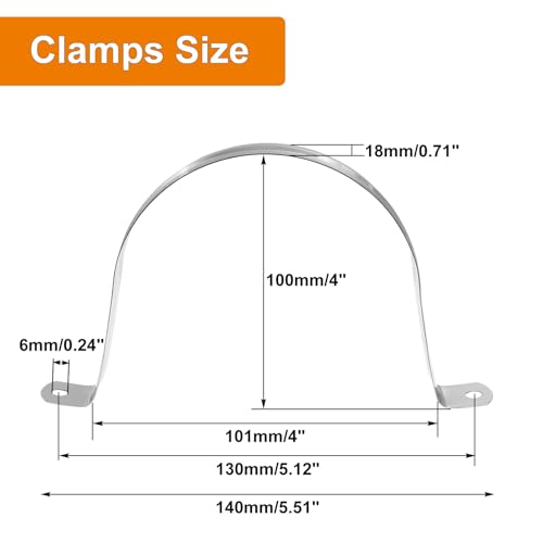 Image of Biaungdo M100 Rigid Pipe Strap, 4 Inch Stainless Steel, 12 Pcs | Two Hole Strap, U Bracket Pipe Clamps, Heavy Duty Conduit Clamps, Tension Tube Clip Cable Clamp Hanger