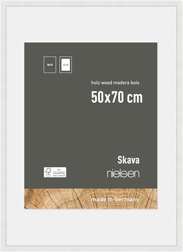 nielsen Skava Wooden Picture Frame - White 50x70cm with White Mount to fit 40x60cm photo - Float Glass and Easy Push-Turn Clips