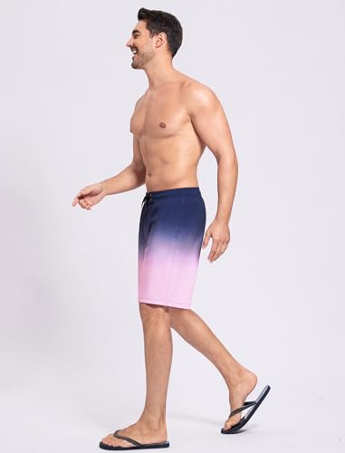SILKWORLD Mens Swim Trunks 9 Inch Bathing Suit Mens Quick Dry Swimming Trunks Mesh Lining Summer Beach Swim Shorts with Pockets Navy Pink Gradient 2XL — view 3