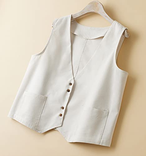 Bnigung Women's Cotton Linen Vest Casual Sleeveless V-Neck Blazer Waistcoat Jacket With Pockets(White,Xl) #TOP2