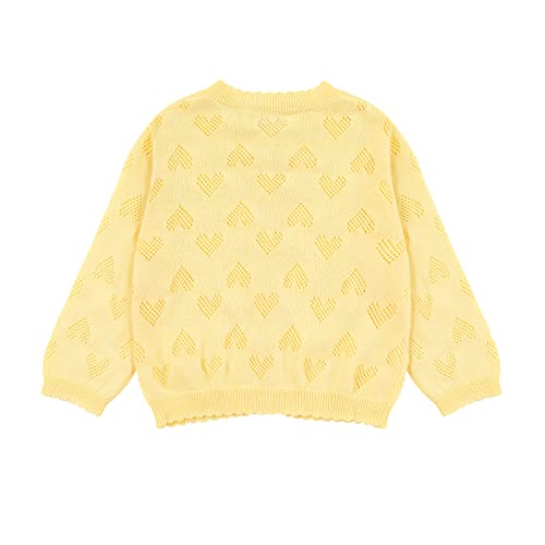 Girls' Knitted Cardigan Long-Sleeved Round Neck Spring Thin Sweater Newborn Baby Girl Cotton Heart-Shaped Sweater Coat (As1, Age, 4_Years, 5_Years, Yellow A) #TOP3