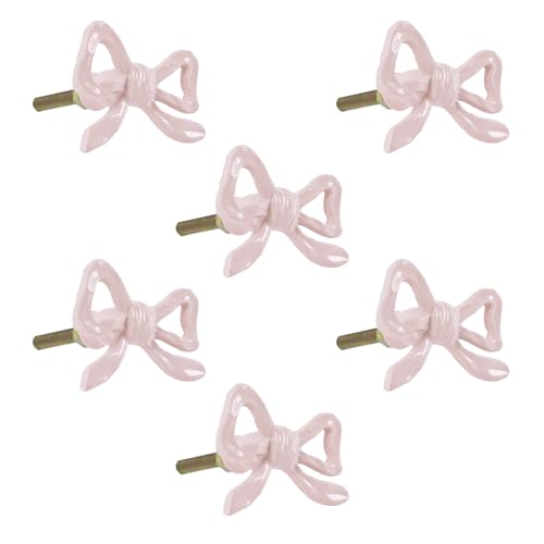 6 Funpop Metal Pink Bow Style Drawer knobs and pulls Set of 6 for Cabinet Drawers Dresser Wardrobe- Easy to Install -Charming Design