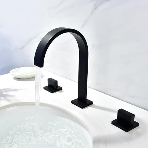 Robinet lavabo cascade 3 trous noir mat avec 2 poignées en laiton design - 5