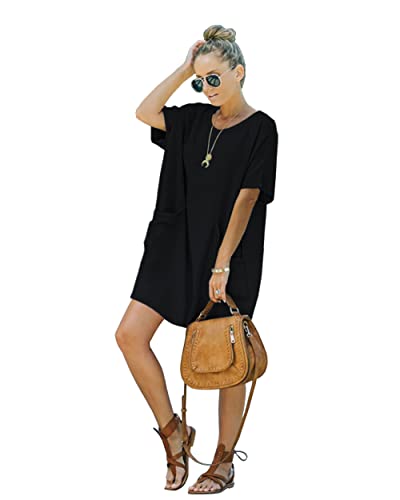 Women’s Casual Summer T Shirt Dress Elastic Loose Short Sleeve Dress with Pocket for Women4
