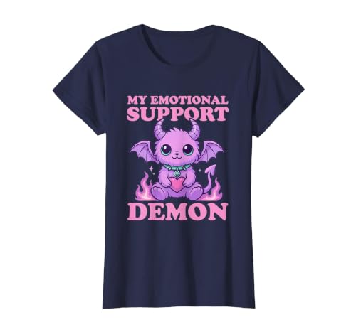 Pastel Goth My Emotional Support Demon Nu Goth Emo Gothic T-Shirt, Women, Navy Blue, X-Large
