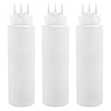 3 Pcs 24 oz Squeeze Bottles with 3 Nozzles – BPA-Free Plastic Sauce Dispensers with Measurement Markings for Ketchup, BBQ, Mayonnaise, Mustard, Olive Oil & More