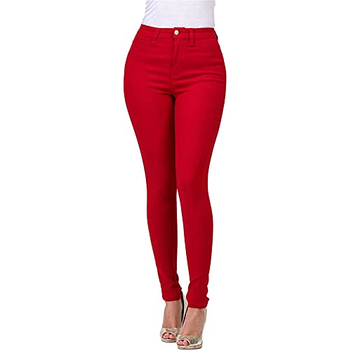 Women s Stretchy Jeggings High Waist Leggings Skinny Jeans with Pockets Casual Slim Fit Dress Pants Comfort Office Ponte Pant(Red,Medium)