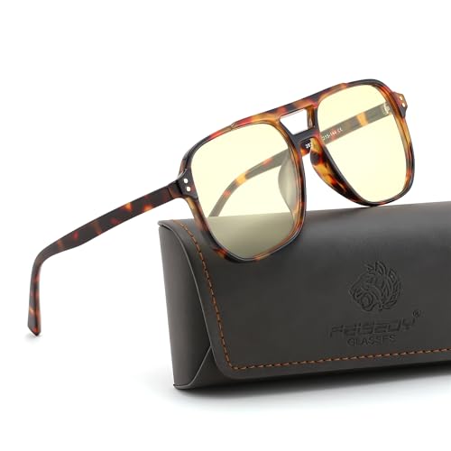 Image of FEISEDY Amber Blue Light Glasses for Computer Gaming Orange /Yellow lens Anti Eyestrain Sleep Glasses G2835