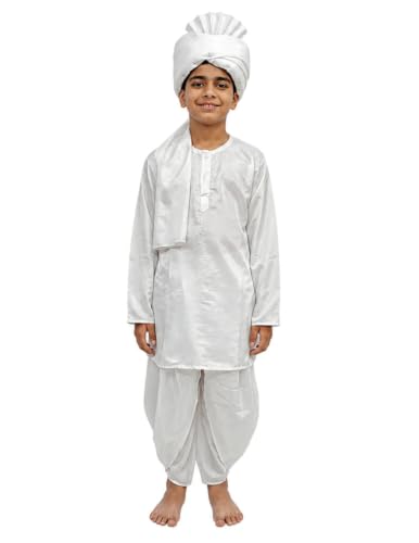 Image of BookMyCostume Haryanvi Boy Indian State Traditional Fancy Dress Costume for Kids 10-12 years | White Color | Polyester | Ideal for Competitions & Cultural Events