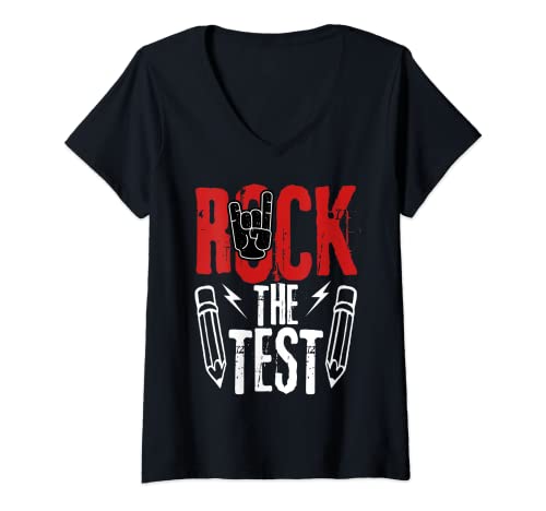 Femme Test Day Rock The Funny Metal Teacher Student Test Test Exam T-Shirt avec Col en V