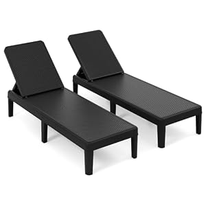 COSTWAY 2er Set Sonnenliege wetterfest, Gartenliege mit Verstellbarer Rückenlehne, Balkonliege aus Kunststoff, Terrassenliege bis 150 kg belastbar, Liegestuhl für Garten, Terrasse, Balkon (Schwarz)