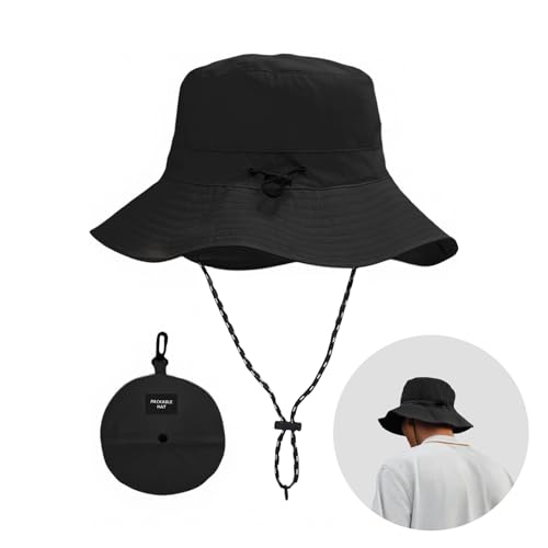 Waterproof Bucket Hat for Men and Women, Foldable Boonie Sun Hat with Wide Brim, UPF 50+ UV, Adjustable Chin Strap, Quick Dry Rain Hat for Fishing, Hiking, Camping, Travel and Outdoor Use (Black) - Image 6