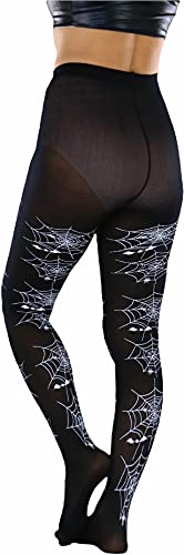 Image of ToBeInStyle Women's Spiderweb & Crawling Spider Print Hosiery Tights & Thigh High Stockings