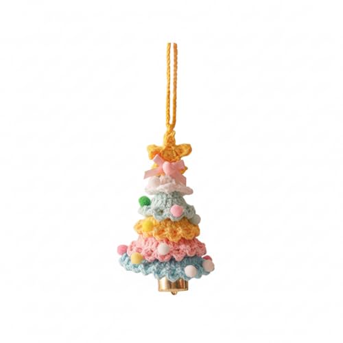Lumoknit Handmade Crochet Christmas Tree with Copper Bell – Mini Knitted Holiday Decoration with Gift Box, Available as Single or Set, Cozy Ornament for Tabletop & Fireplace (A)